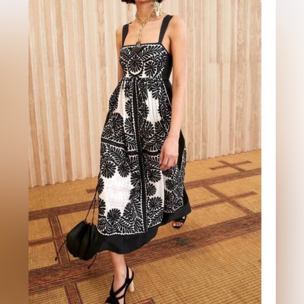 ULLA JOHNSON Ardelle Appliqué Midi Dress Sz 0